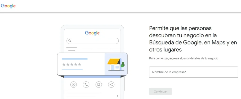 Primer paso para aparecer en Google Maps ingresar el nombre de la empresa en Google Business Profile