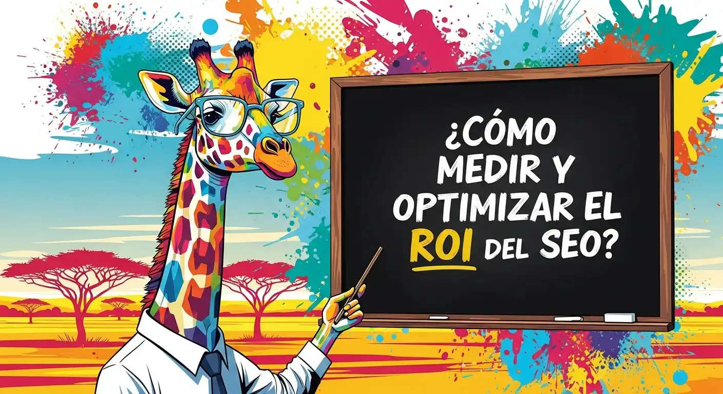 ilustración de una jirafa indicando texto en un pizarrón que dice cómo calcular el roi del seo?