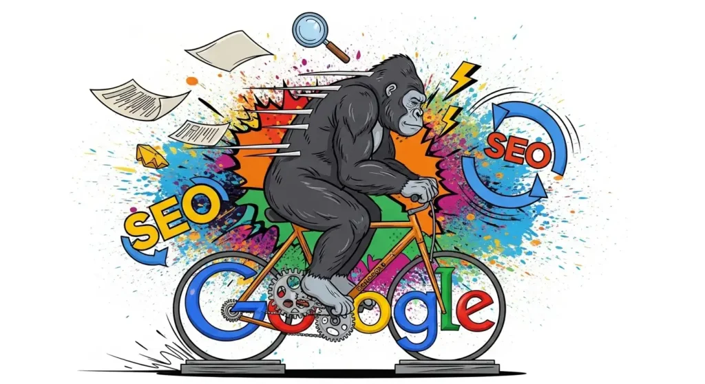 gorila pedaleando en una bicicleta representando que el SEO es una practica continua