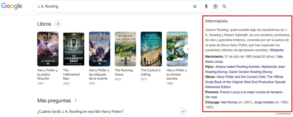 ejemplo de Knowledge Graph para graficar la importancia que tiene hacer seo