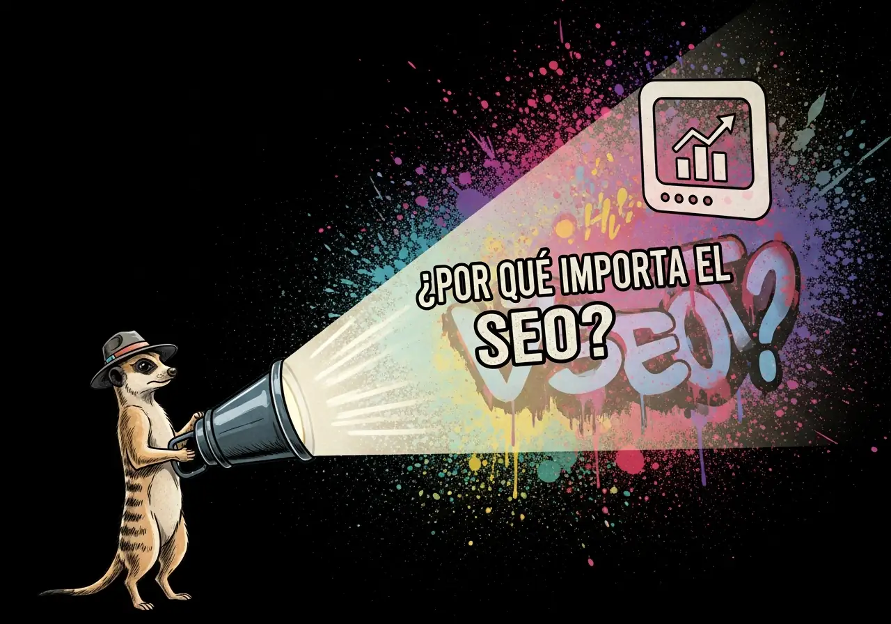 suricata en fondo oscuro sosteniendo una linterna que alumbra donde dice por qué importa el seo